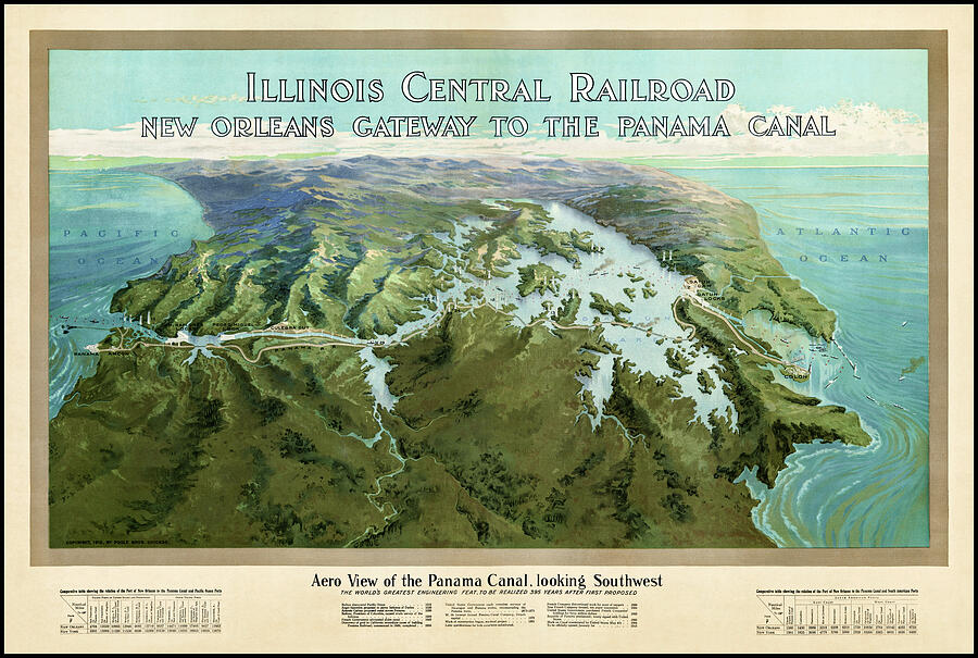 Illinois Central Railroad New Orleans to Panama Canal Vintage Map 1912 ...