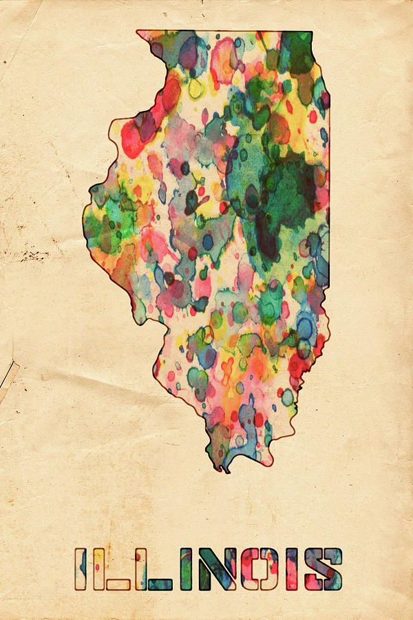Illinois Map Poster Watercolor Painting by Beautify My Walls