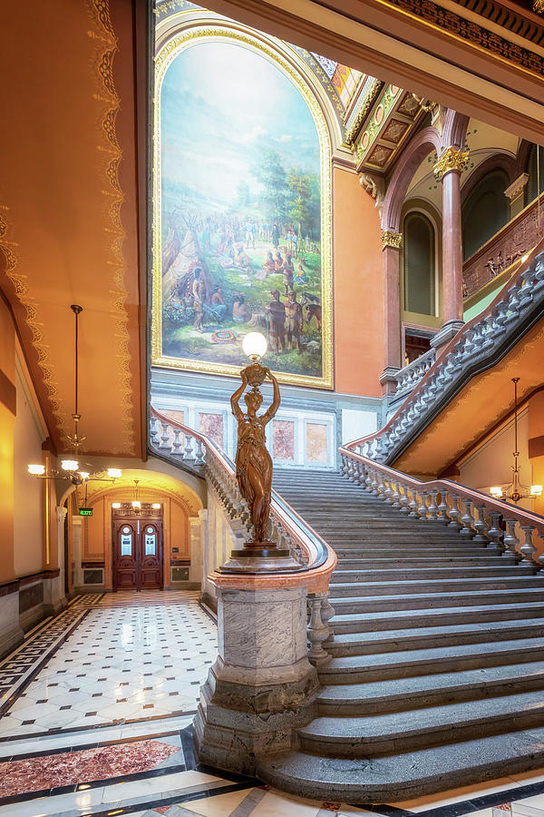 Illinois State Capitol - Grand Staircase Newel Post Lamp Photograph by Susan Rissi Tregoning