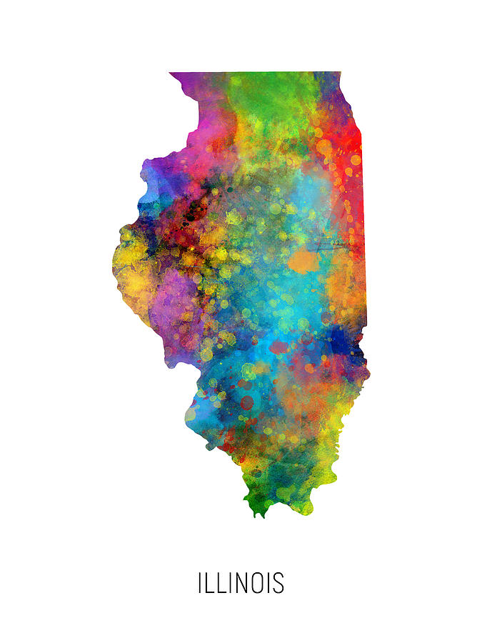 Illinois Watercolor Map #79 Digital Art by Michael Tompsett