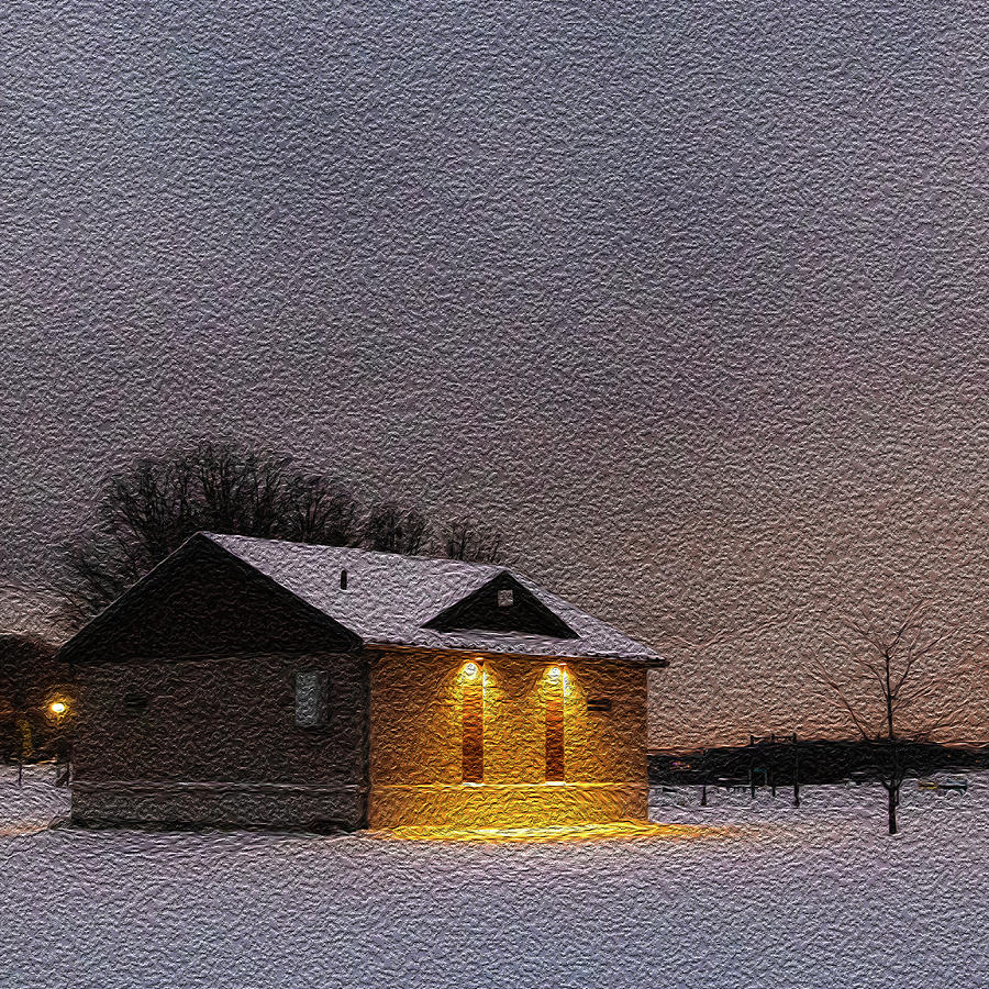 Illuminated house in Winter - painting style Photograph by Cristina Stefan