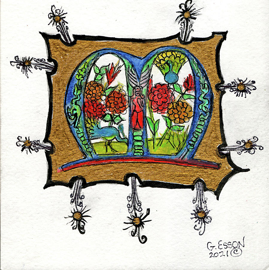 Illuminated Letter M Painting by Genevieve Esson