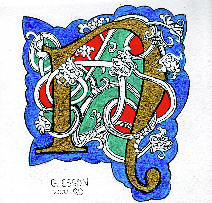 Illuminated Letter N Painting by Genevieve Esson