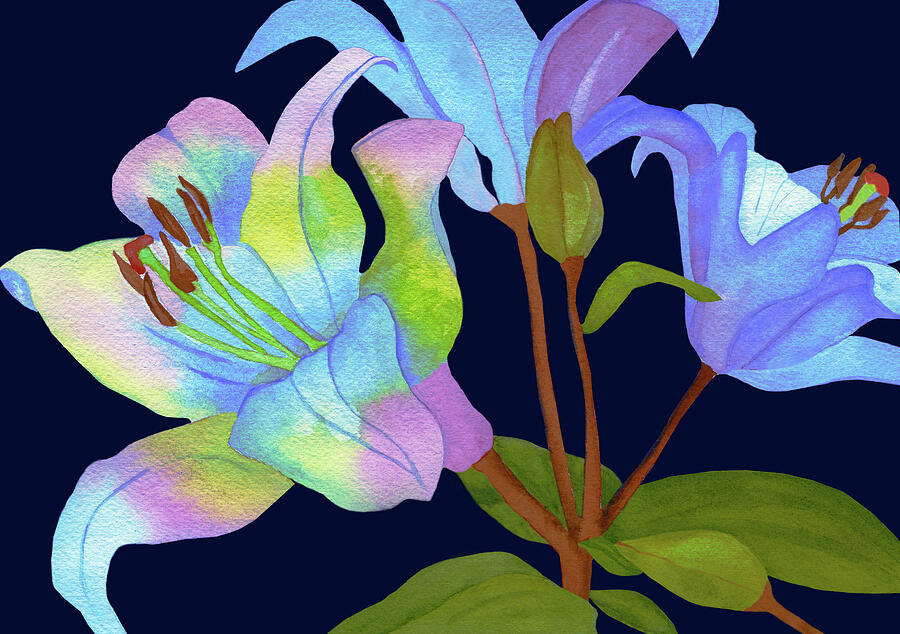 Illuminated Lilies At Night Painting by Deborah League