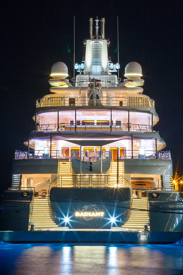 Illuminated luxury superyacht at night Photograph by Holger Leue