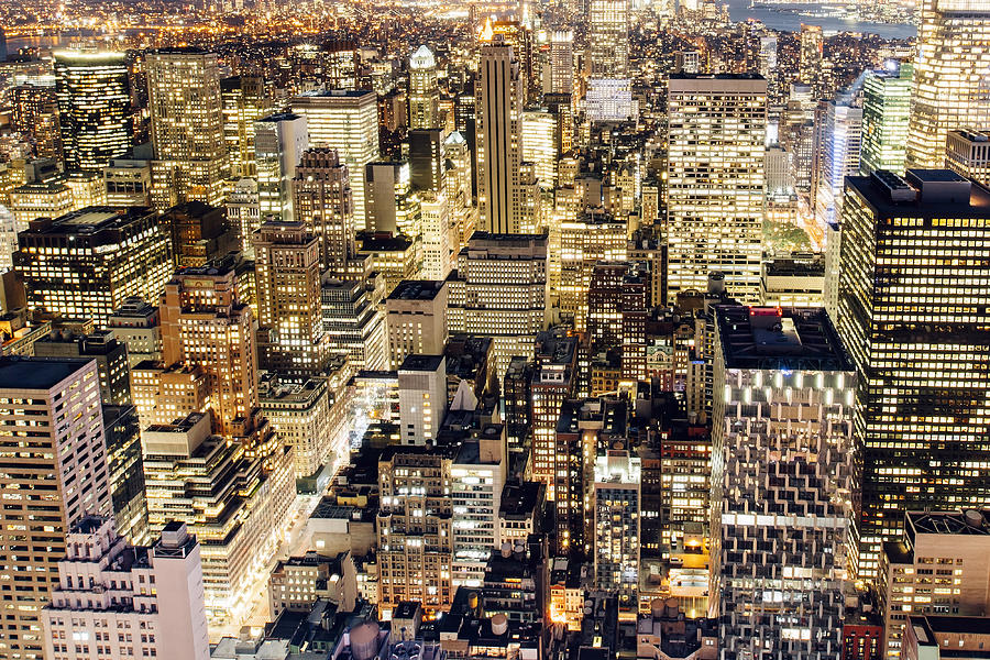 Illuminated skyscrapers of Manhattan at night, New York City, NY, USA Photograph by Alexander Spatari