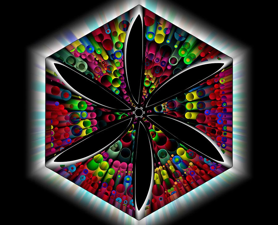 Illumination Smudged Geometric Flower Stain Glass Digital Art by Joan Stratton