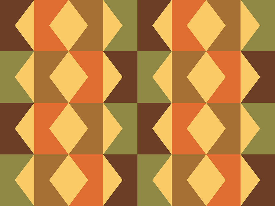 Illustrated abstract pattern with green and brown zig zag shapes Drawing by Susan Pemberton