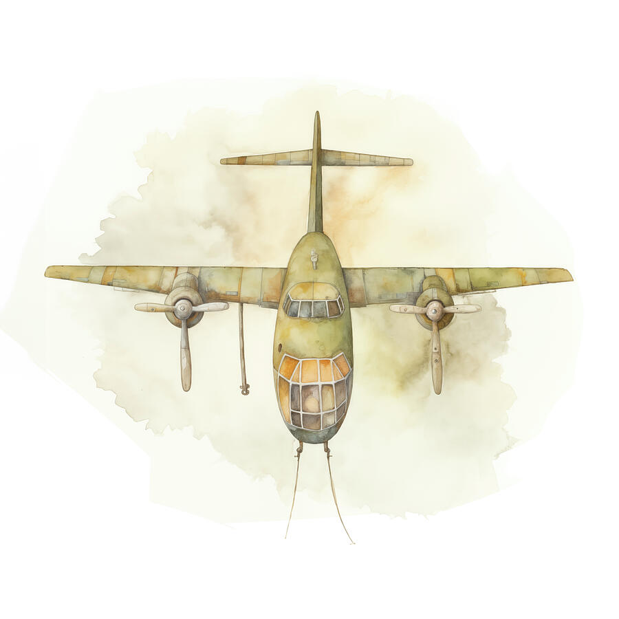 Pattern Digital Art - Illustrated Airplane Watercolor 176 by MAD PaperAirplanes