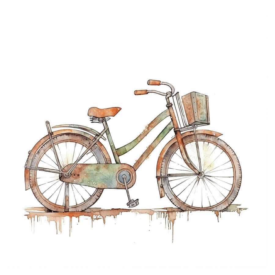 Transportation Digital Art - Illustrated Bicycle Watercolor 177 by MAD PaperAirplanes