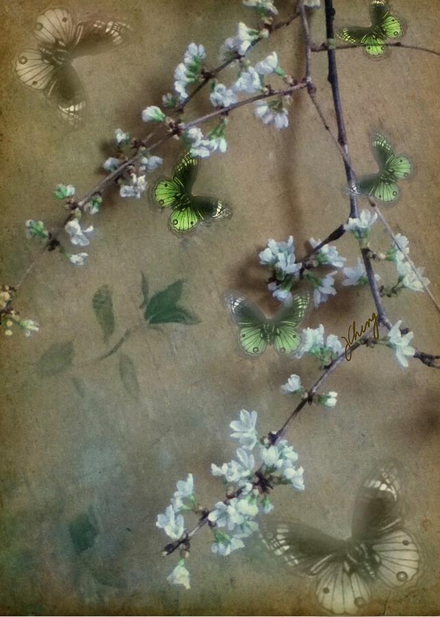 Illustrated Butterflies Cherry Blossom Painting by Judith Cheng