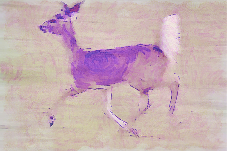 Illustrated Deer Trot In Purple Digital Art