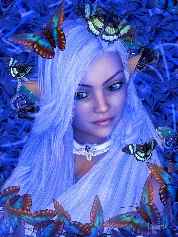 Blue fairy with butterflies #1 Digital Art by David Hardesty