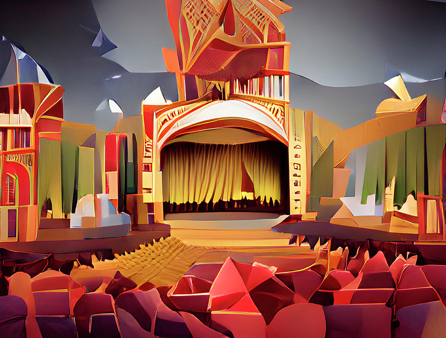 Illustrated vintage movie theater stage Photograph by Karen Foley