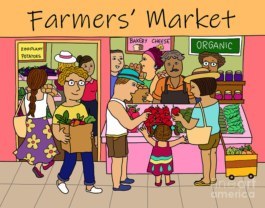 Illustration drawing of farmers market grocery store. Drawing by ...