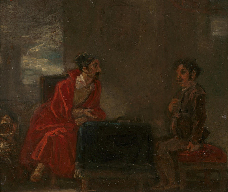 Illustration for Don Quixote, Two Figures at a Table Painting by Robert Smirke