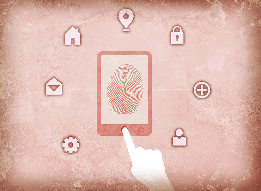 Illustration image of user accessing fingerprint scanner Drawing by Fanatic Studio