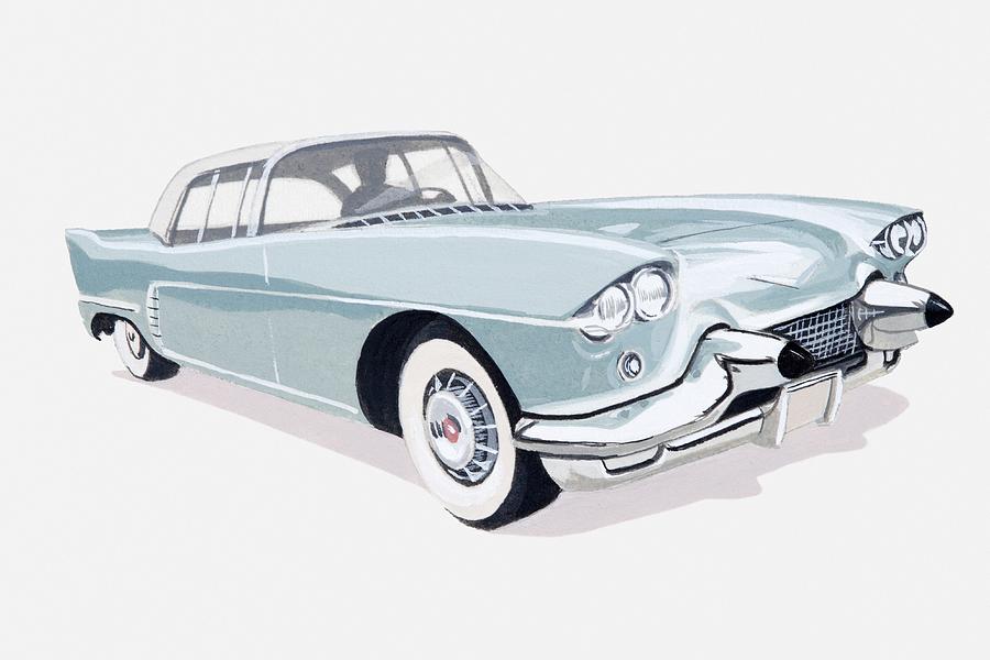 Illustration of 1957 Cadillac with silhouette of driver visible inside Drawing by Dorling Kindersley