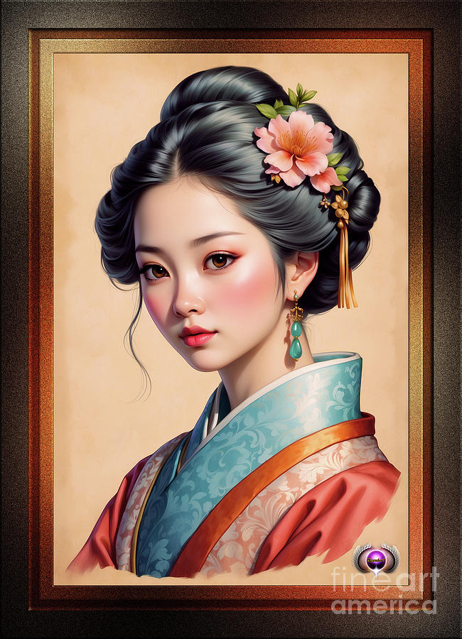 Illustration Of A Japanese Young Lady Alluring AI Concept Art Portrait by Xzendor7 Painting by Xzendor7