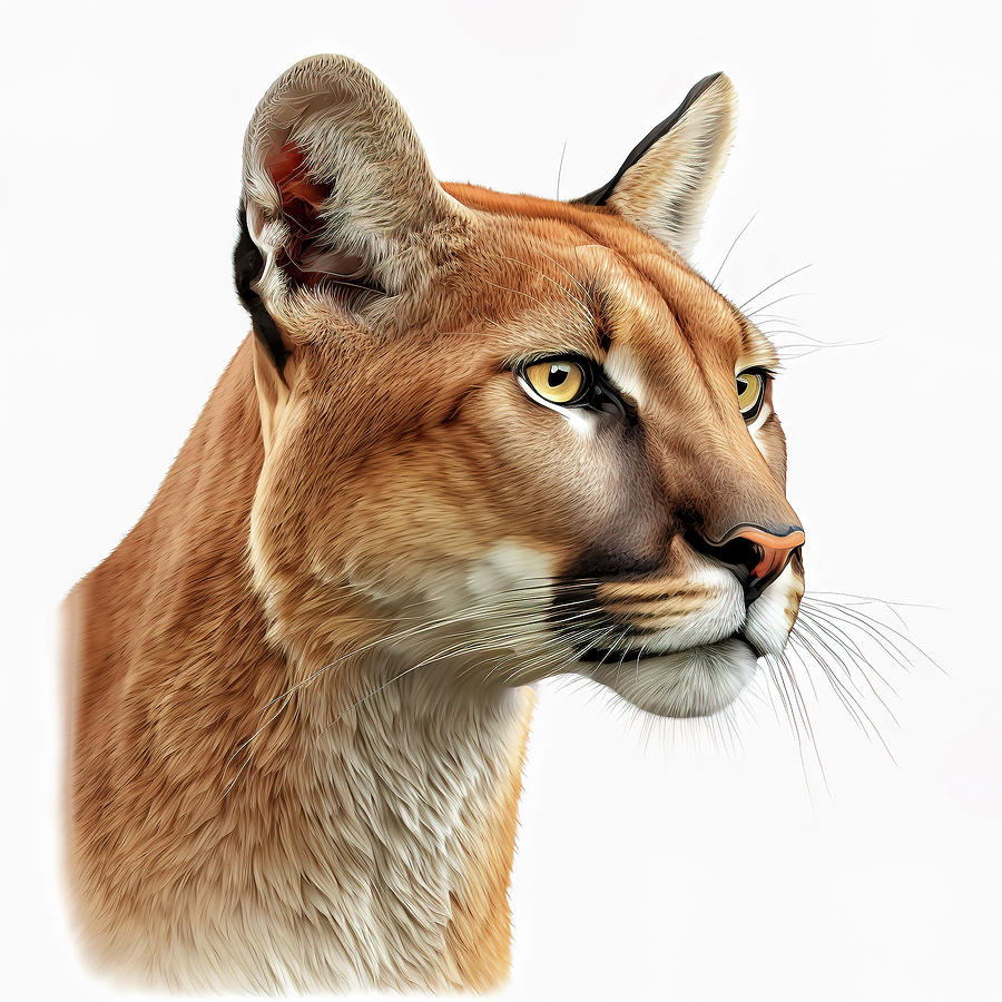 Illustration of a Puma, Cougar, Mountain Lion on a White Backgro Digital Art by Jim Vallee