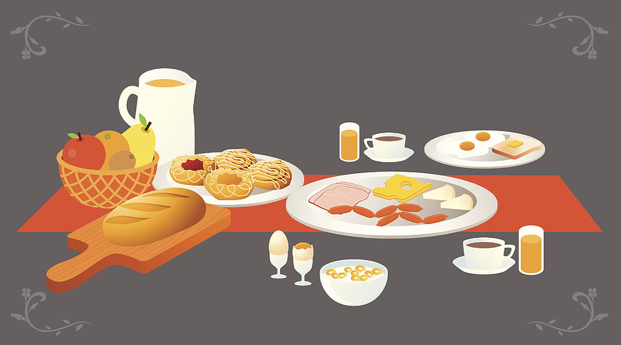 Illustration of a table set for breakfast Drawing by Ceneri