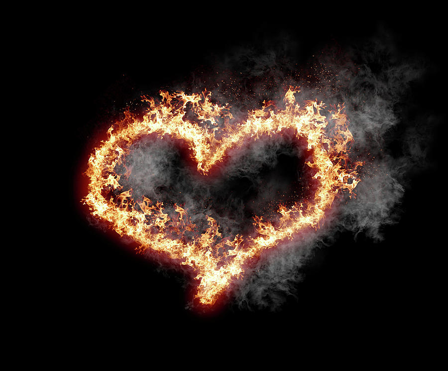 Illustration of burning heart isolated on black background Digital Art ...