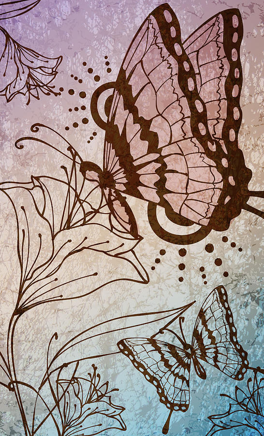 Illustration of butterfly and flower Drawing by Ivary