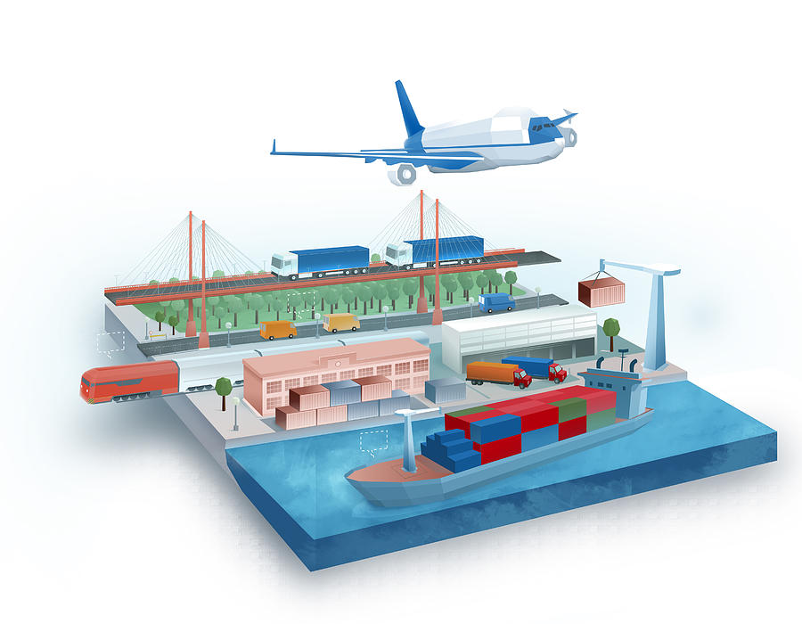 Illustration of global logistic concept Drawing by Fanatic Studio