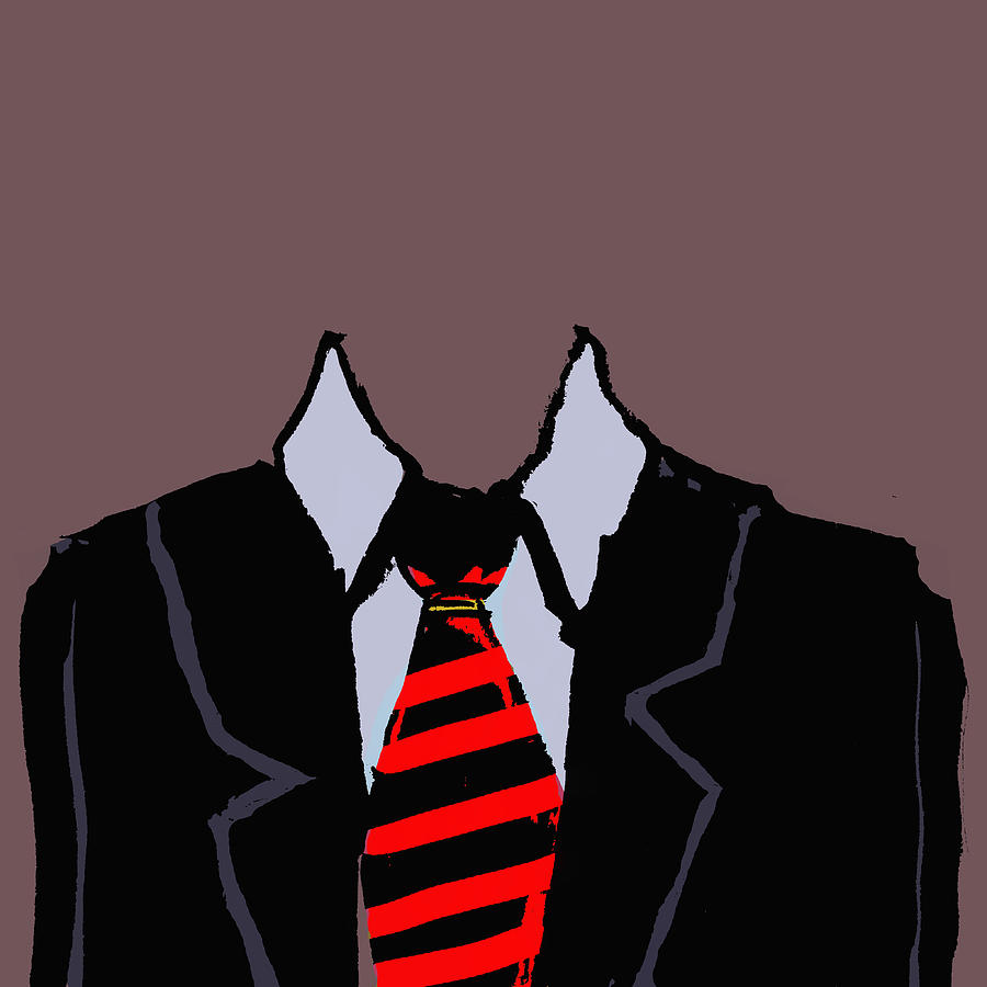 Illustration of headless businessman against brown background Drawing by Endai Huedl