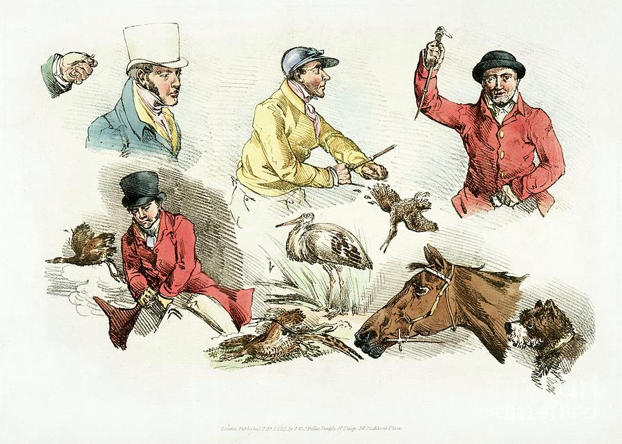 Illustration of hunters, animals and birds from Sporting Sketches 1817-1818  by Henry Alken 1784-1 Painting by Shop Ability - Pixels
