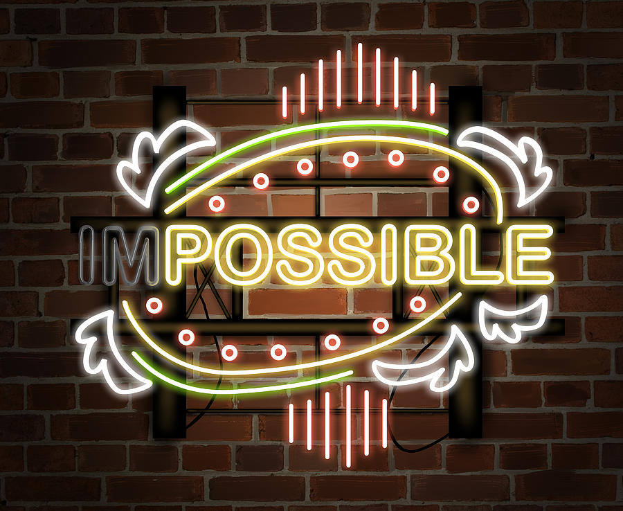 Illustration of neon light changing from impossible to possible Drawing by Fanatic Studio