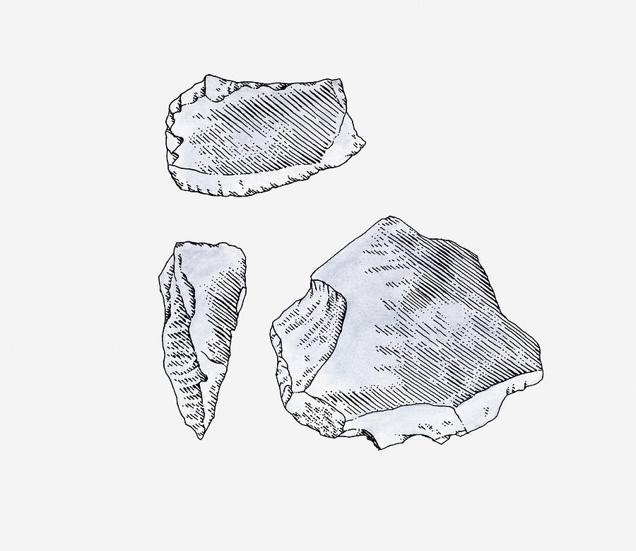 Illustration of quartz tools found in Matupi Cave, Zaire Drawing by Dorling Kindersley