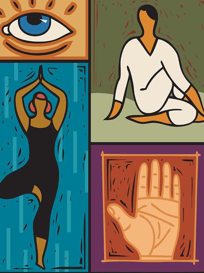 Illustration of two people doing yoga Drawing by Imagezoo