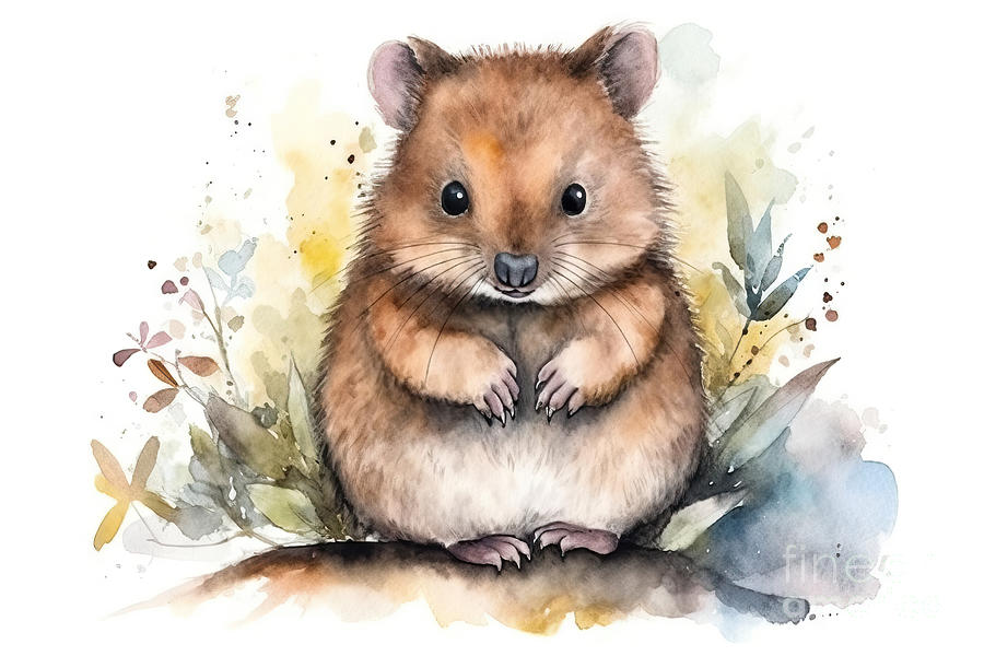 Nature Painting - Illustration of watercolor cute baby quokka, by N Akkash