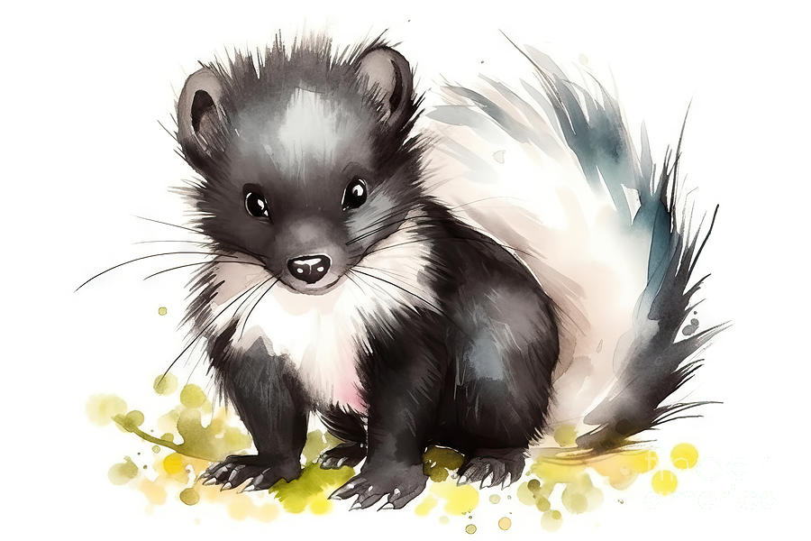 Nature Painting - Illustration of watercolor cute baby skunk, by N Akkash