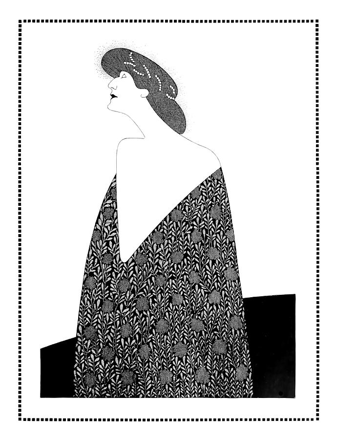 Illustrations by Julius Klinger - Womens fashion, model in robe, art nouveau plant pattern Drawing by Julius Klinger