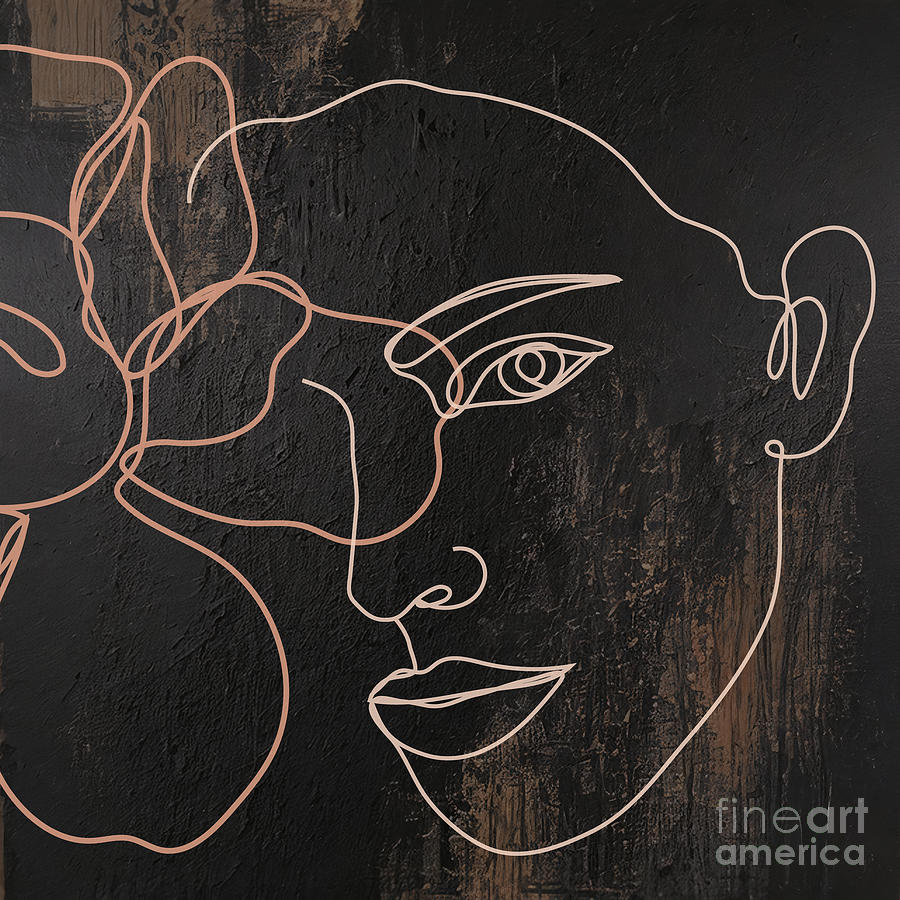 Illustrations With One Line Continuous Woman Face And Leaves Flowers