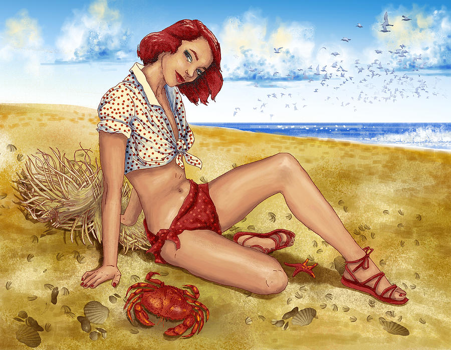 Illustrative image of beautiful young woman relaxing on beach Drawing by Fanatic Studio