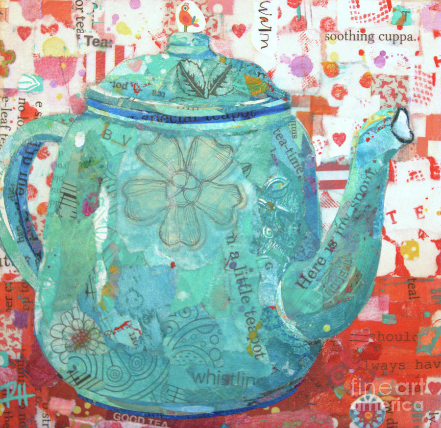 Turquoise Teapot Mixed Media by Patricia Henderson