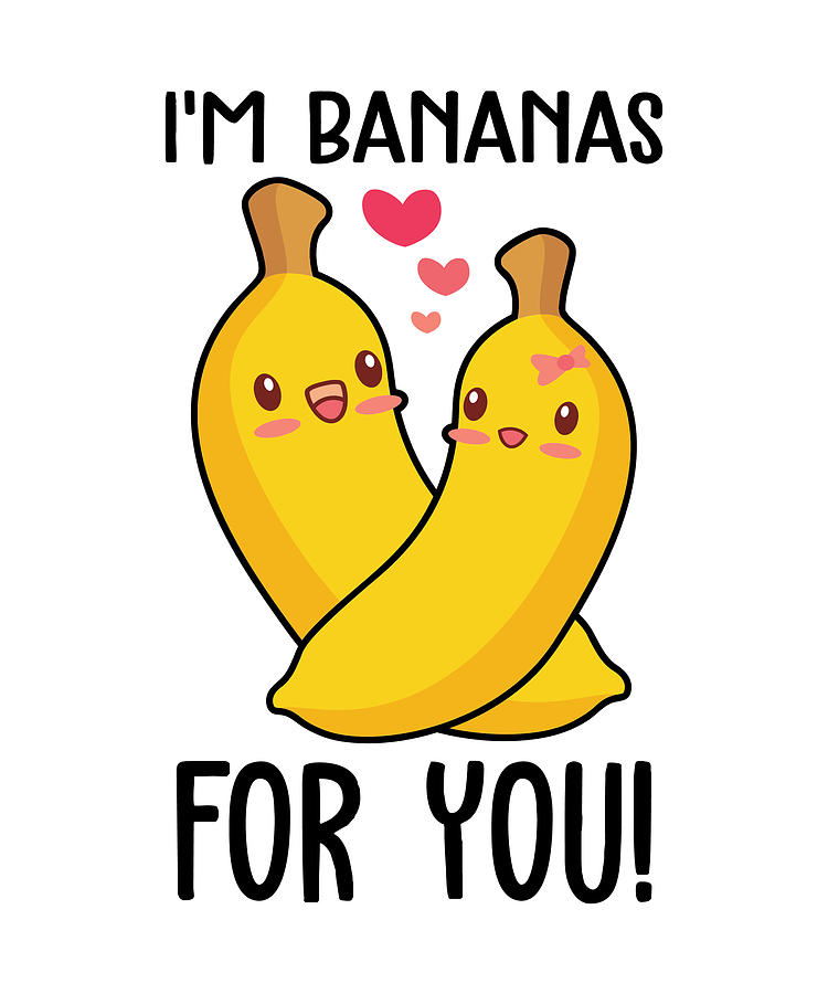 Im bananas for you loving banana couple hearts Digital Art by Norman W ...