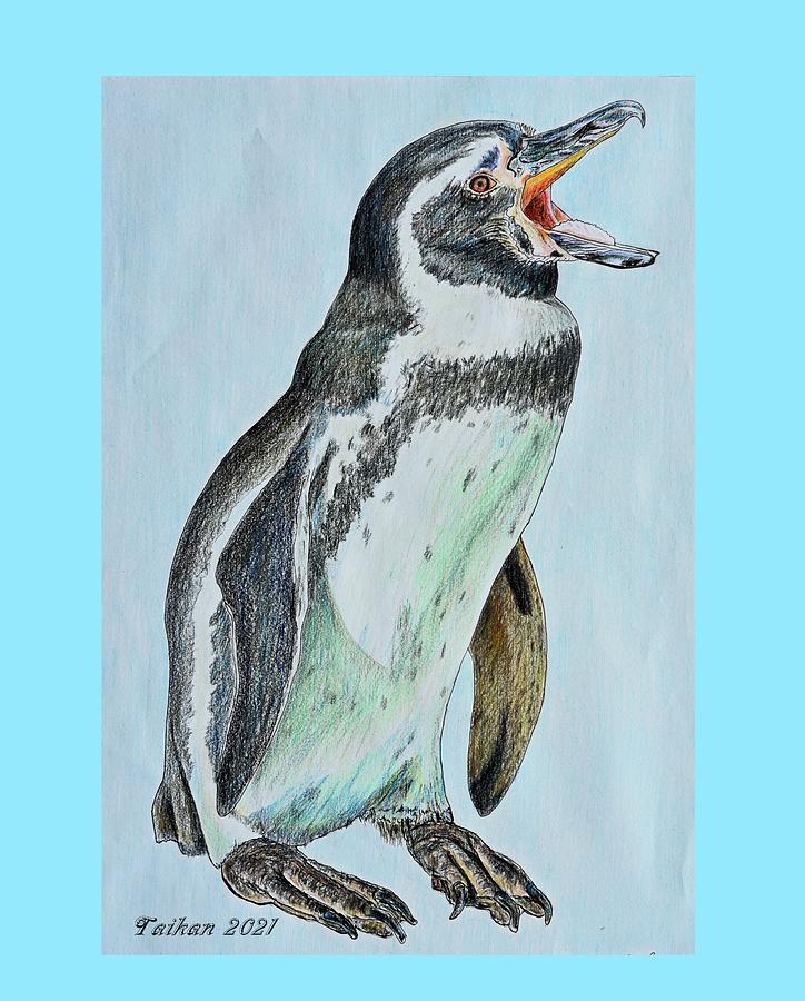 Penguin Drawing - Im hungry. by Taikan Nishimoto