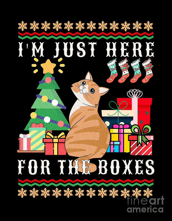 Christmas Digital Art - Im Just Here For The Boxes Cat by Two Hivelys