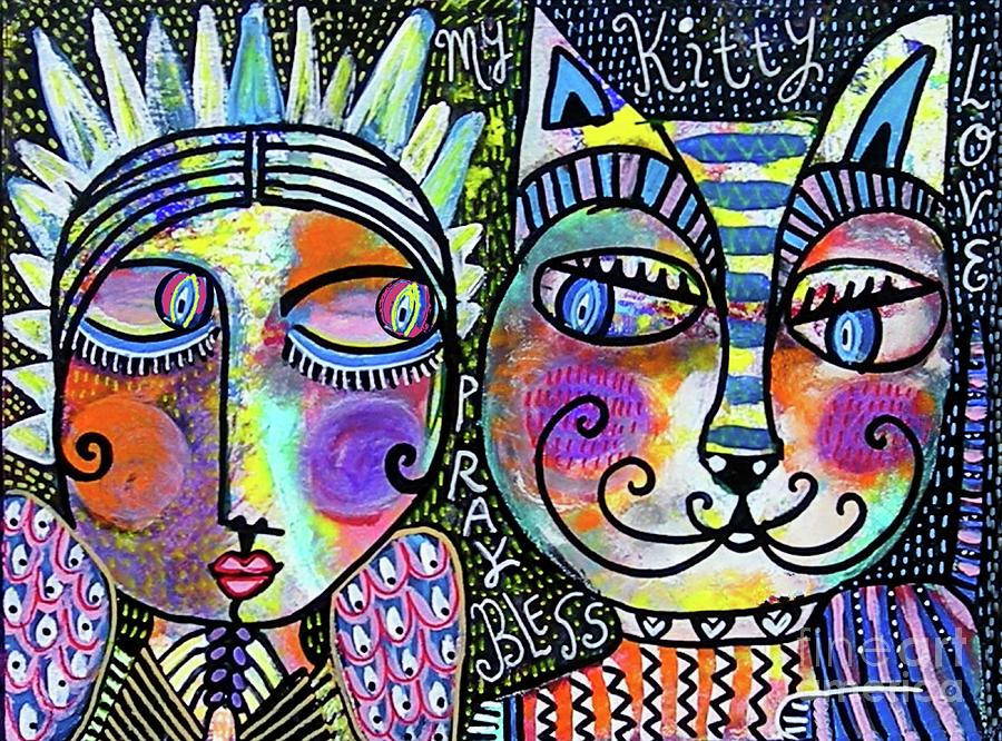 Bless My Mischievous Kitty Painting by Sandra Silberzweig