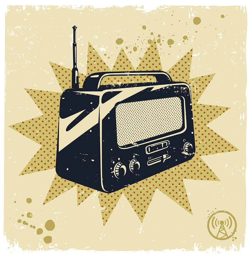 Image of a black and white retro radio Drawing by Bulentgultek