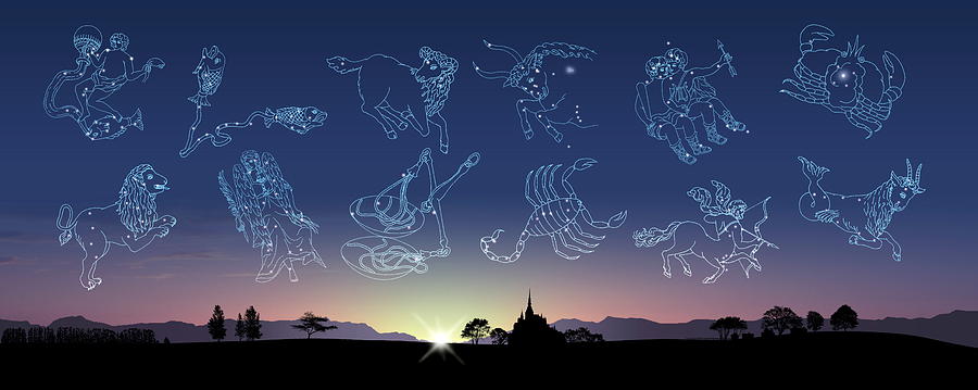 Image of Astrology signs in sky Drawing by Image Work/amanaimagesRF