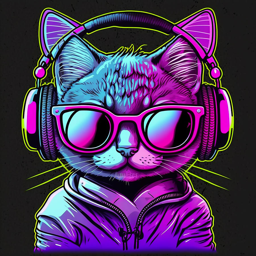 Image of Cat Listening Music Digital Art by Kailooma X TheDol - Pixels