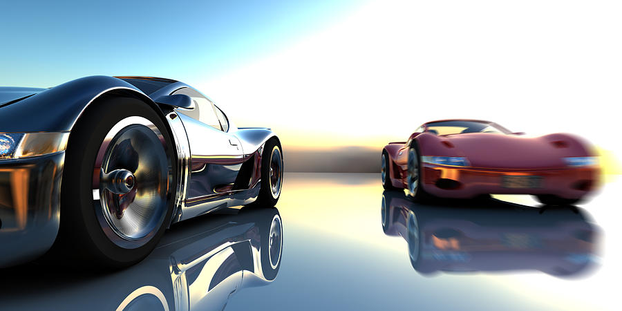 Image of two super cars racing Photograph by Mevans