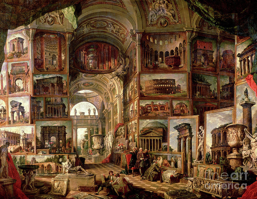 Imaginary gallery of views of ancient Rome Painting by Giovanni Paolo Pannini