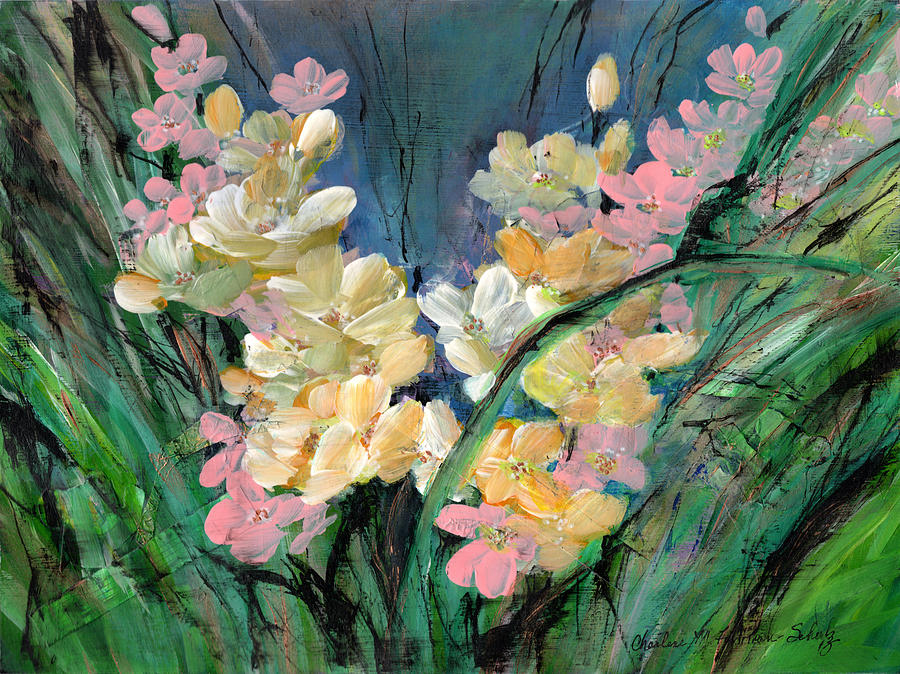 Imaginary Garden - Dancing in the Wind Painting by Charlene Fuhrman-Schulz Imaginary Garden - Dancing in the Wind Painting by Charlene Fuhrman-Schulz