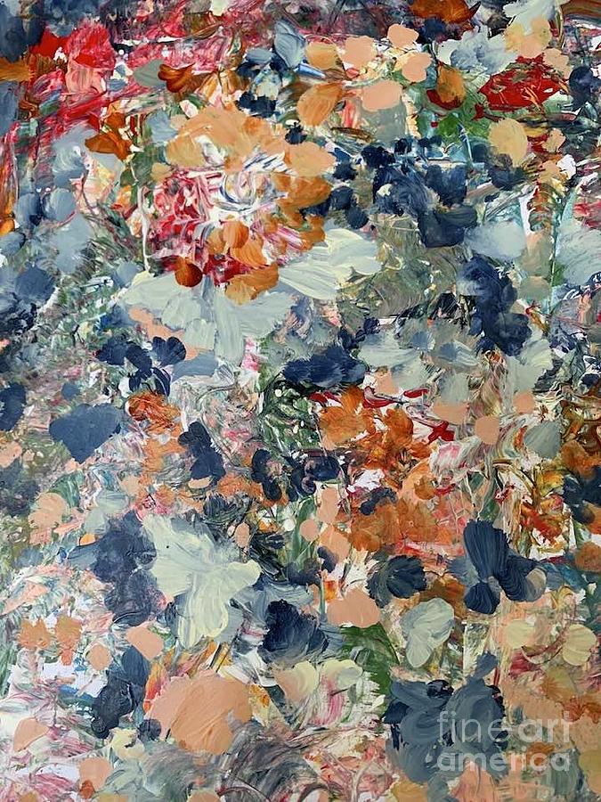 Orange Painting - Imagine Extra Blue Flowers  by Nancy Kane Chapman